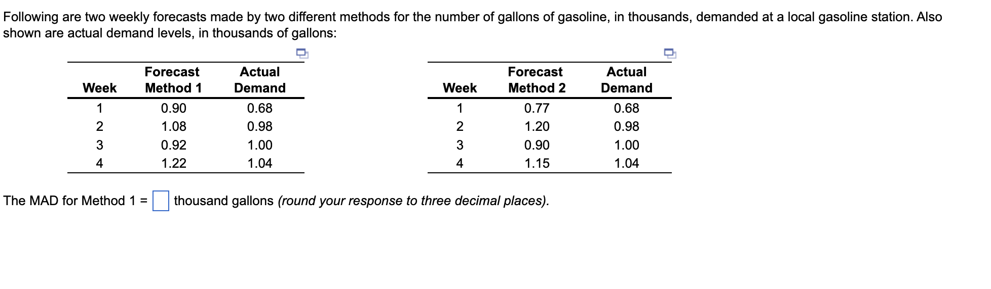 Following are two weekly forecasts made by two