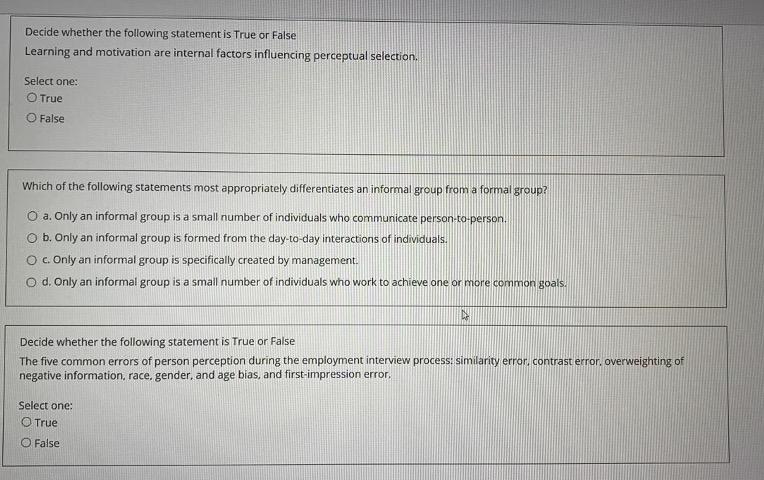 Decide whether the following statement is True or