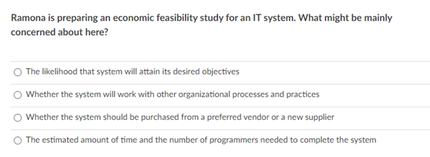 Ramona is preparing an economic feasibility study