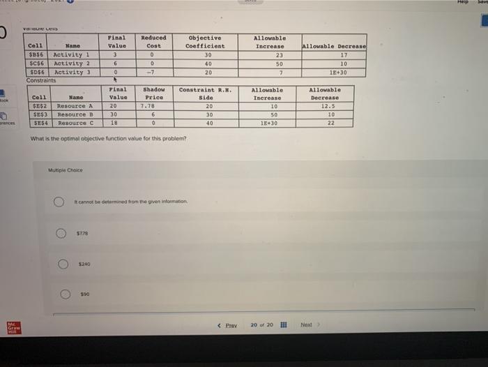Help bove VU LE 3 Reduced Cost Final Value 3 6
