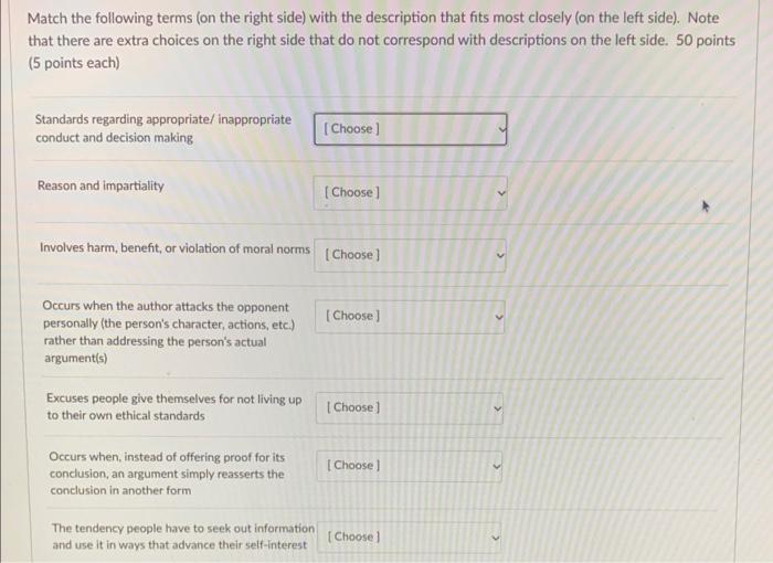 Match the following terms (on the right side)