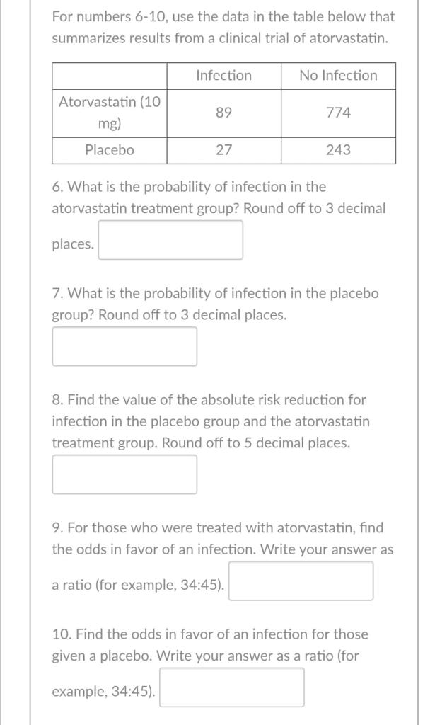 send solution For numbers 6-10, use the data in