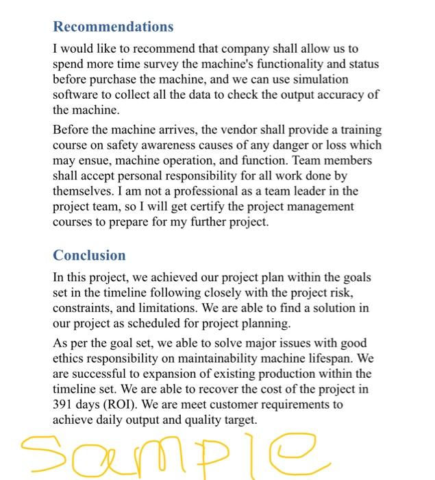 please help to write recommendation and