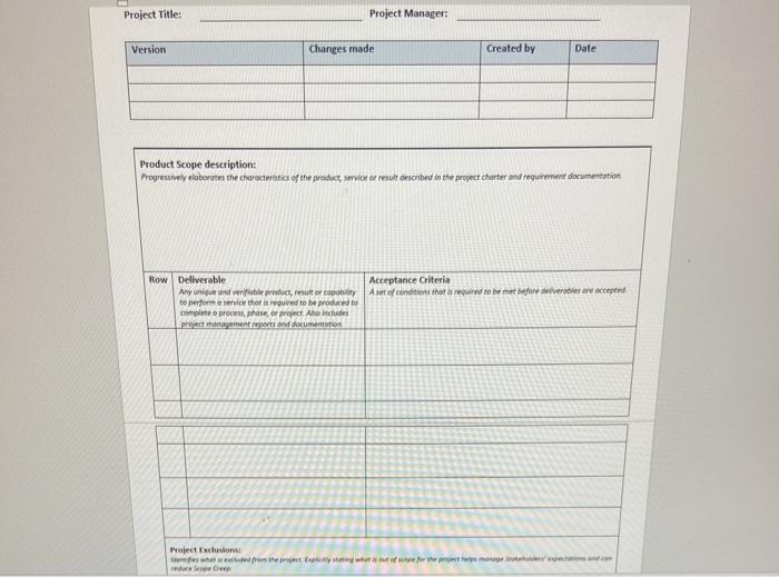 Project Title: Project Manager: Version Changes