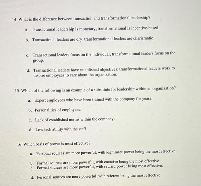 answer all please this is a management class 14.