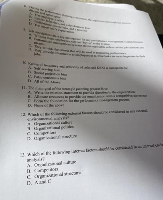 8. During the performance planning component, the