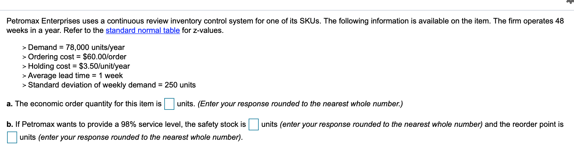 The table below shows the total area under the