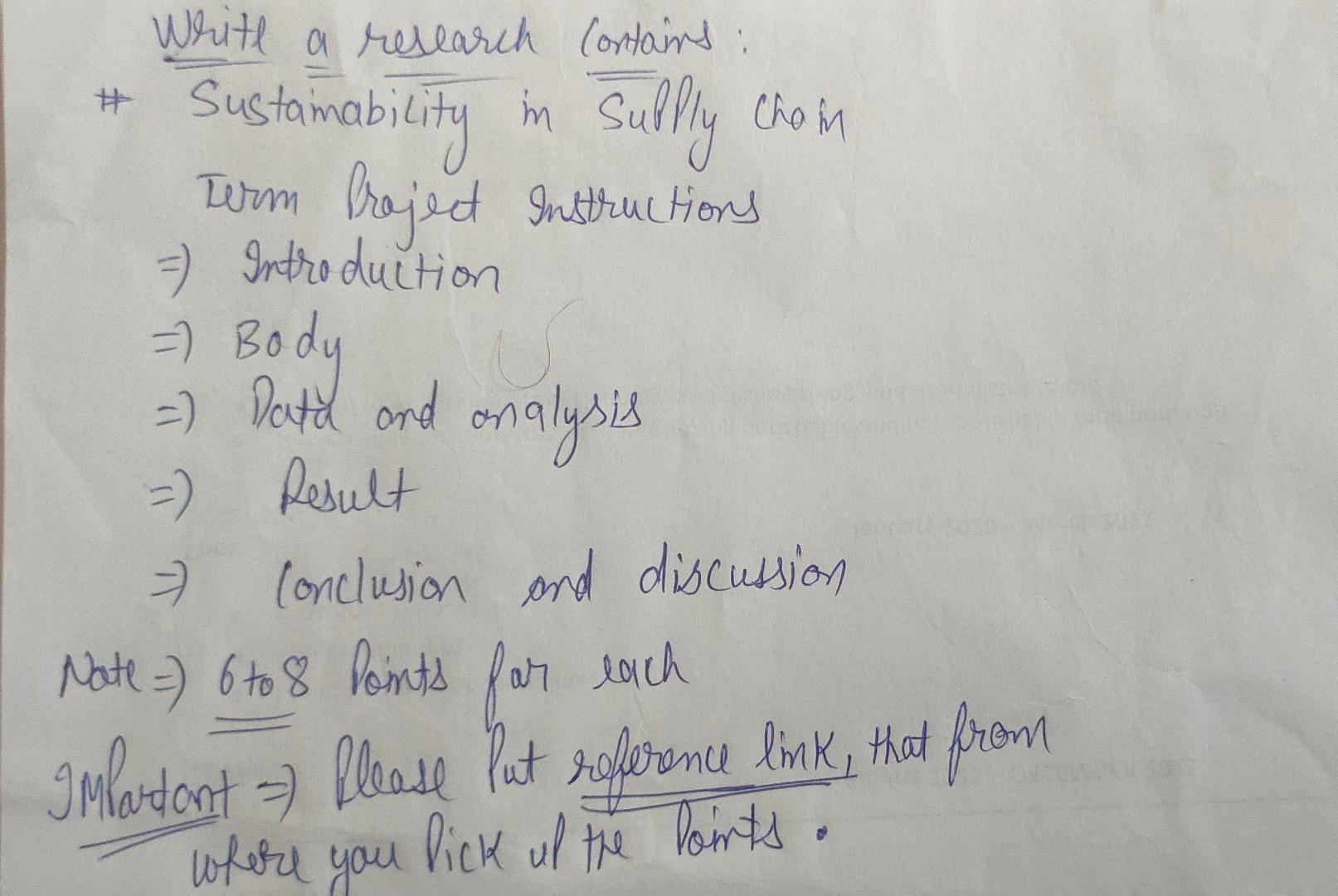 Write a research contains: * in Supply Chain