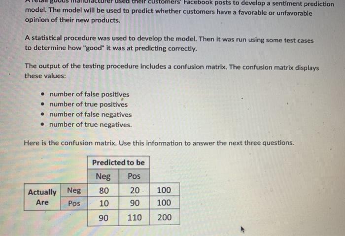 customers' Facebook posts to develop a sentiment