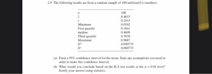 29 The following results are from a random sample