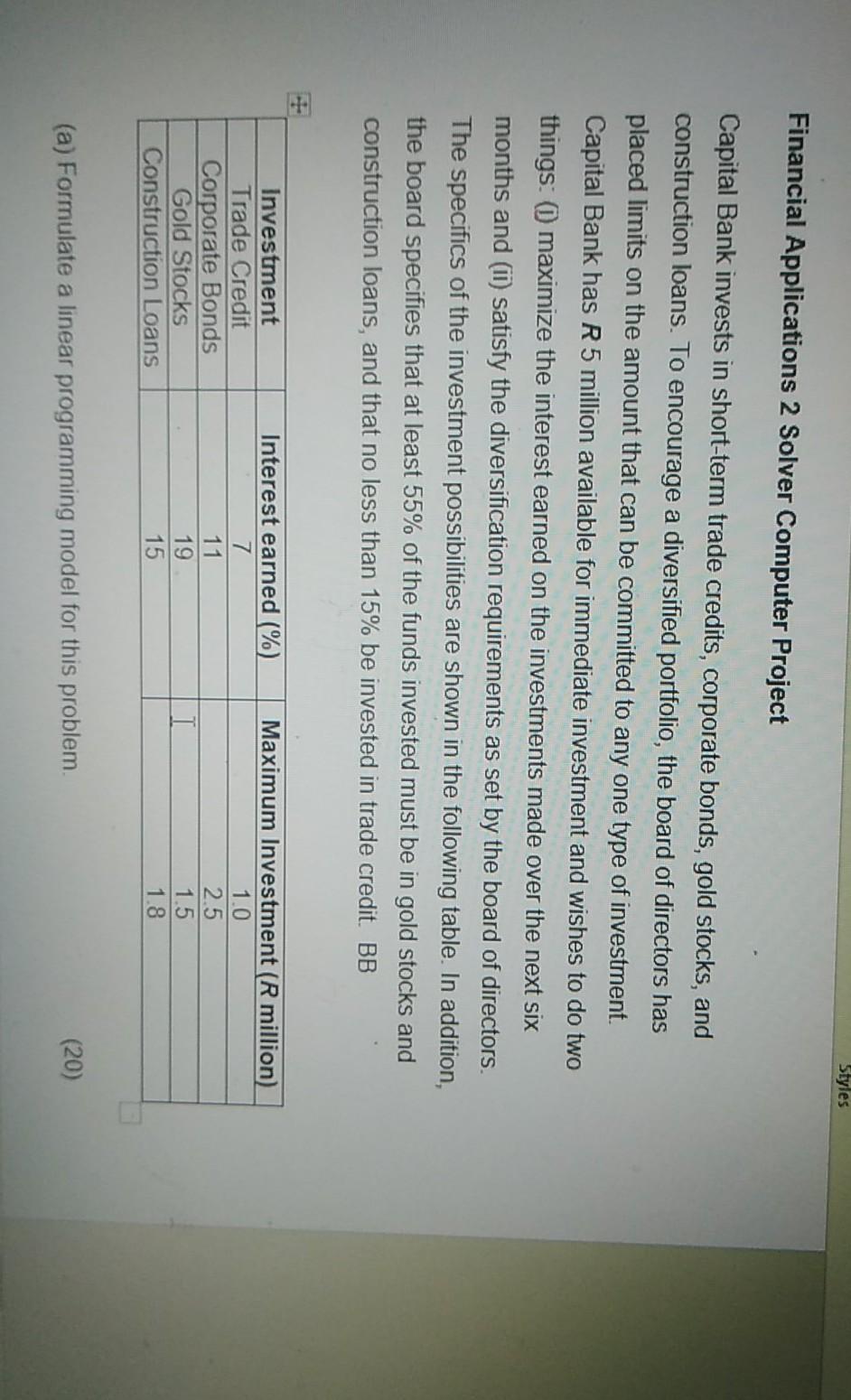 Styles Financial Applications 2 Solver Computer