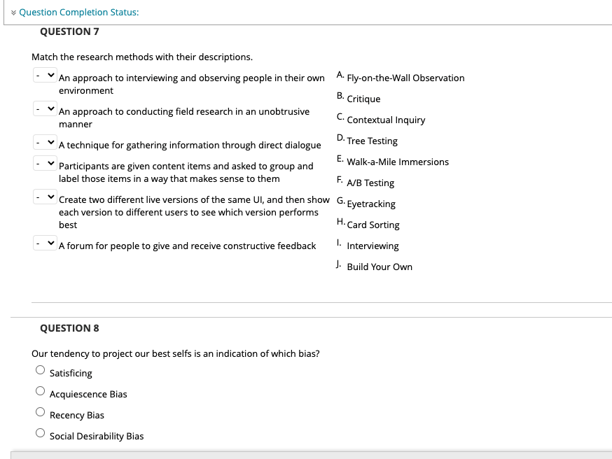 Question Completion Status: QUESTION 7 Match the