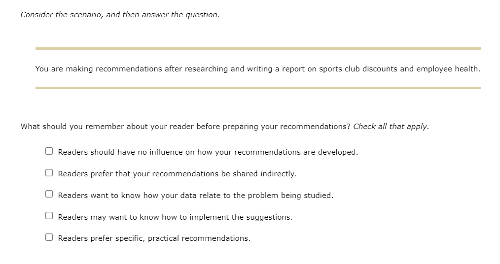 Answer options for the last 3 questions:
