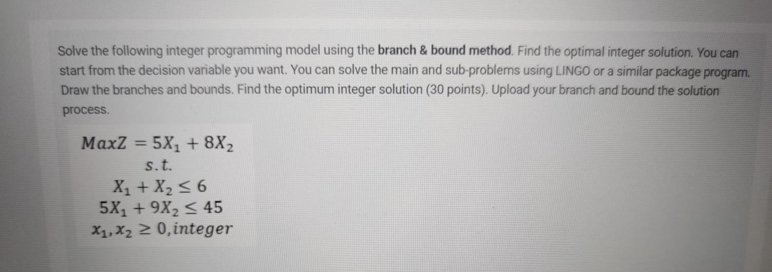 Solve the following integer programming model