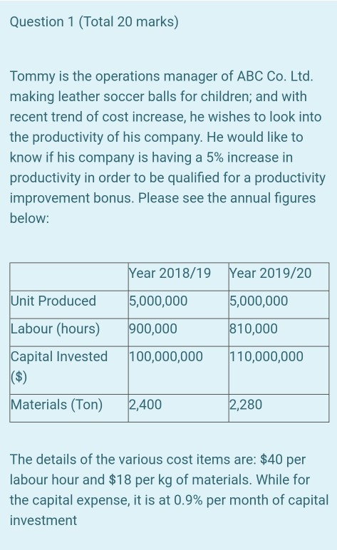 Question 1 (Total 20 marks) Tommy is the