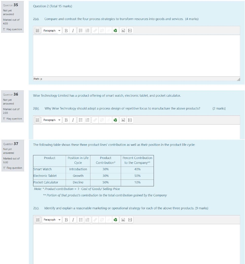 Question 2 (Total 15 marks) Question 35 Not yet