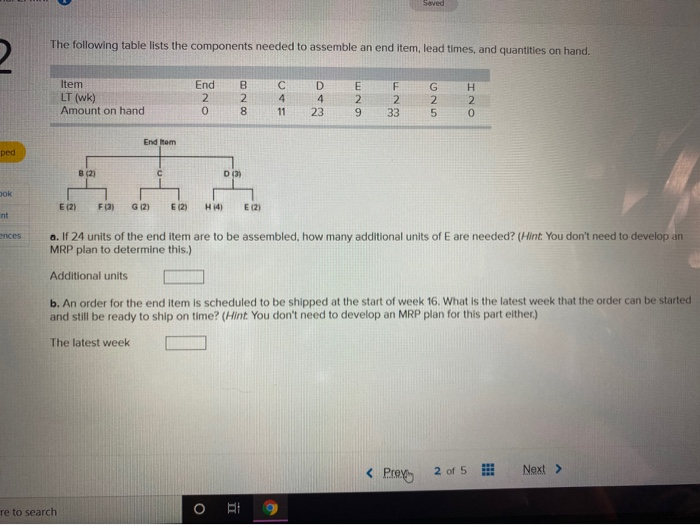 The following table lists the components needed
