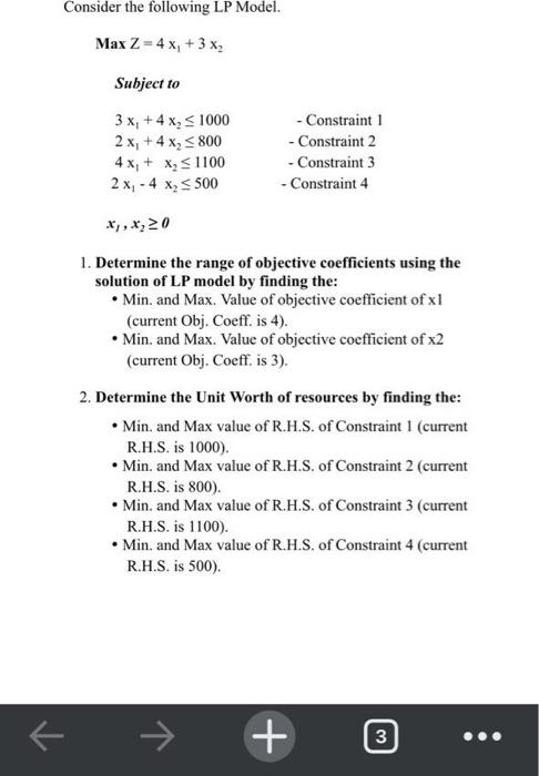 Consider the following LP Model. Max Z-4x, +3 X
