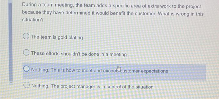 During a team meeting, the team adds a specific