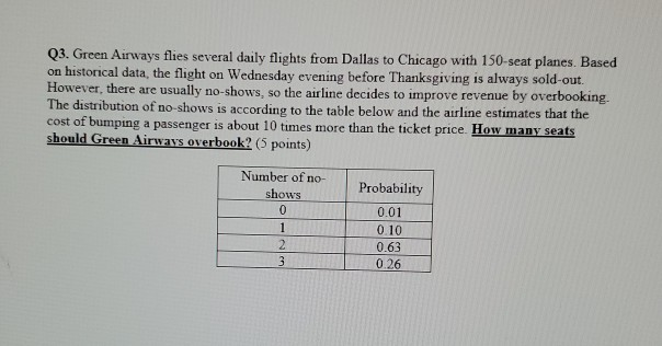 please show your work Q3. Green Airways flies