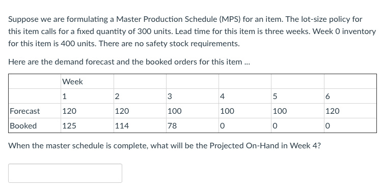 Suppose we are formulating a Master Production