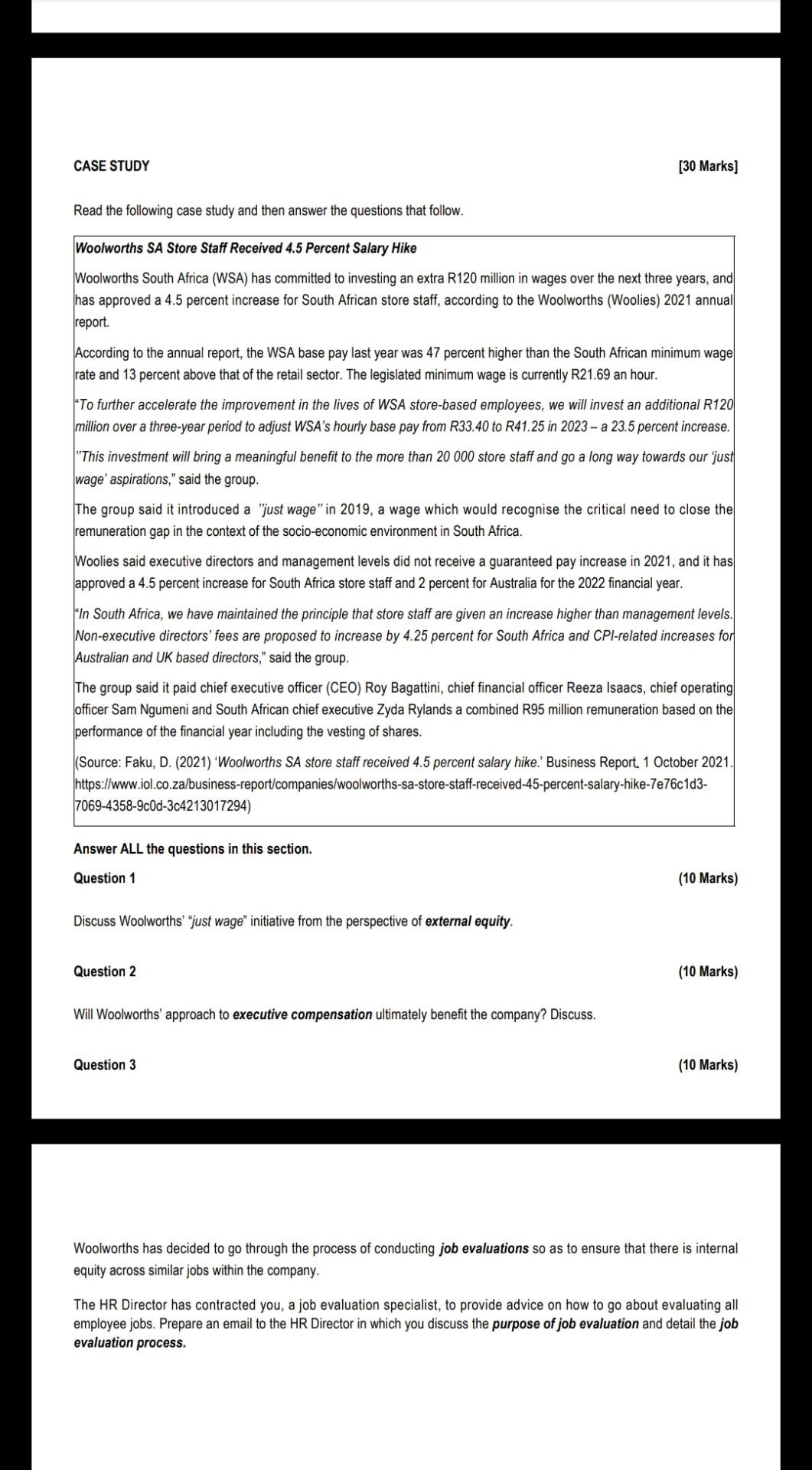 CASE STUDY [30 Marks] Read the following case