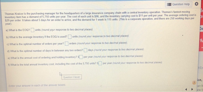 Question Help Thomas Kratzer is the purchasing