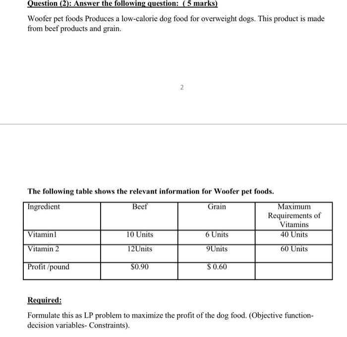 QUANTITATIVE ANALYSIS Help please Question (2):