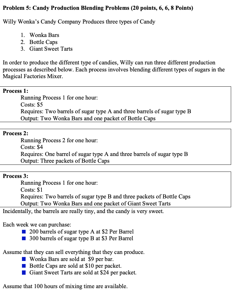 Problem 5: Candy Production Blending Problems (20
