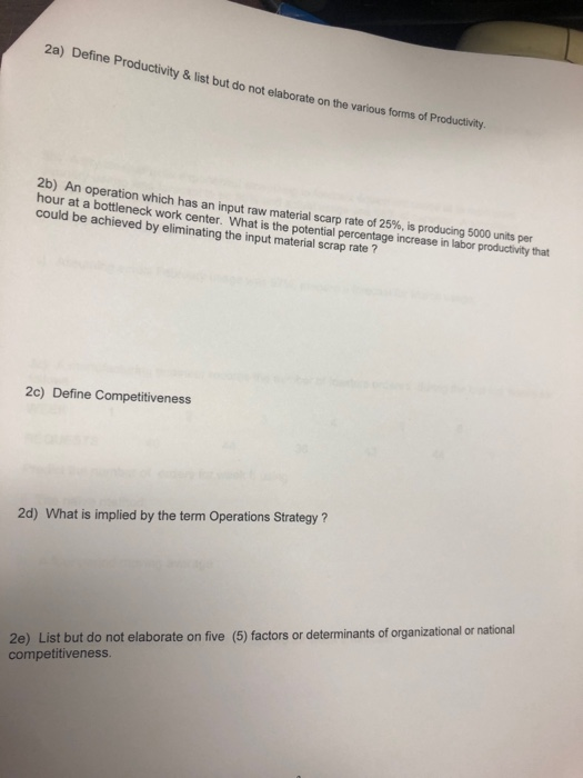 2a) Define Productivity & list but do not