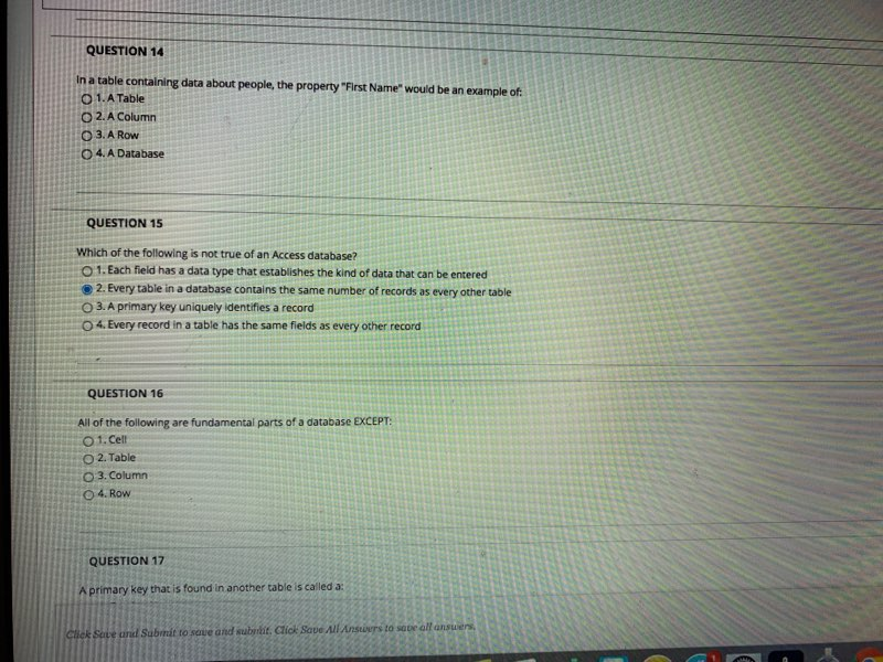 QUESTION 14 In a table containing data about