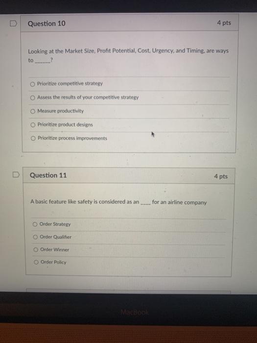 Question 8 4 pts Which of the following can be