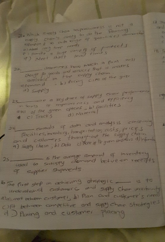 21. Which supply chain responsiveness is not a