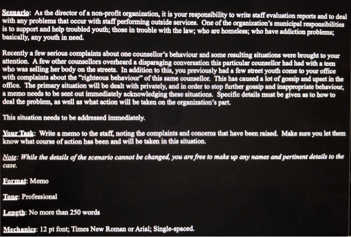 Scenario: As the director of a non-profit