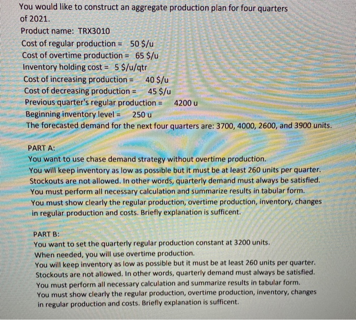 Answer Part B using excel and show equations that