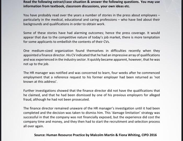 Read the following extract/case situation &