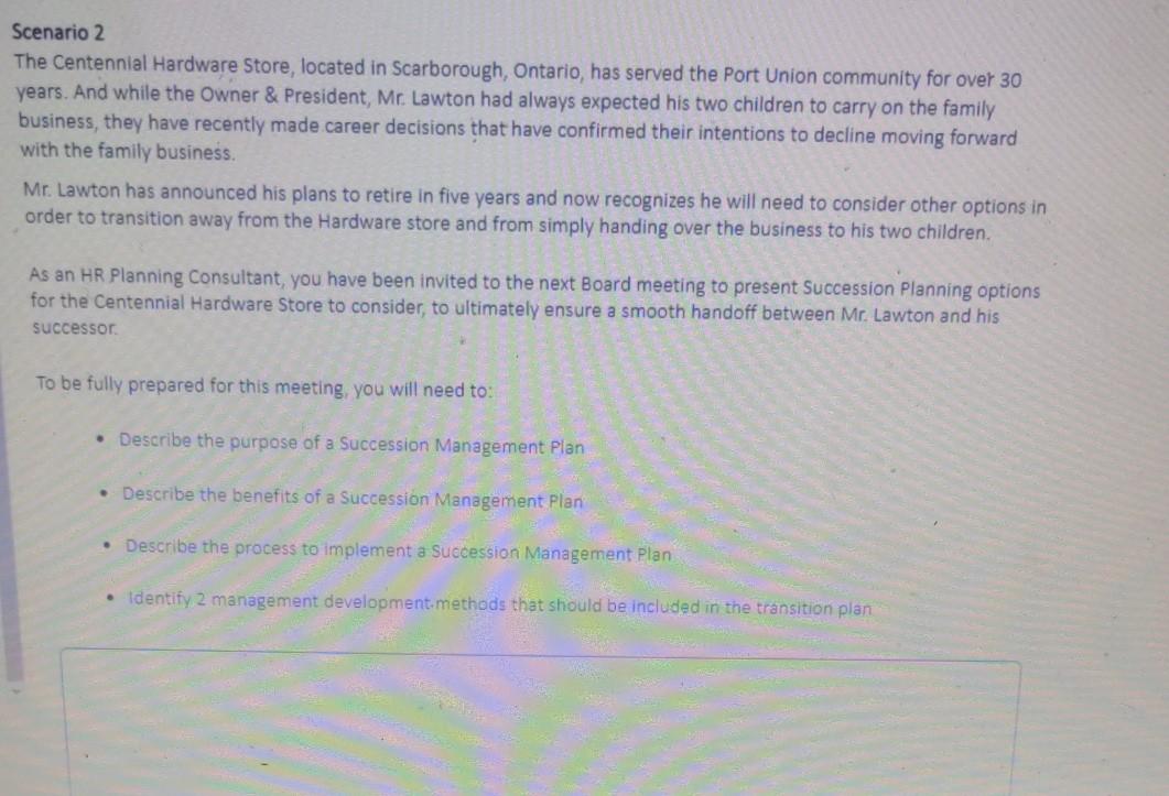 please I need the answer in 55mins!! Scenario 2