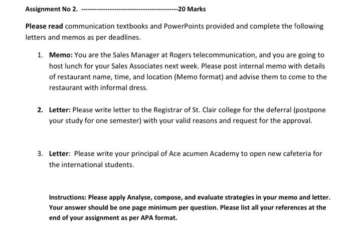 Assignment No 2. ---20 Marks Please read