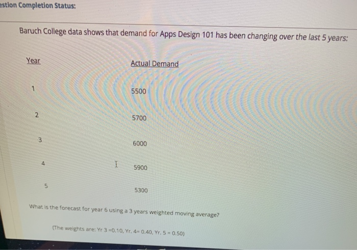 5300 What is the forecast for year 6 using a 3