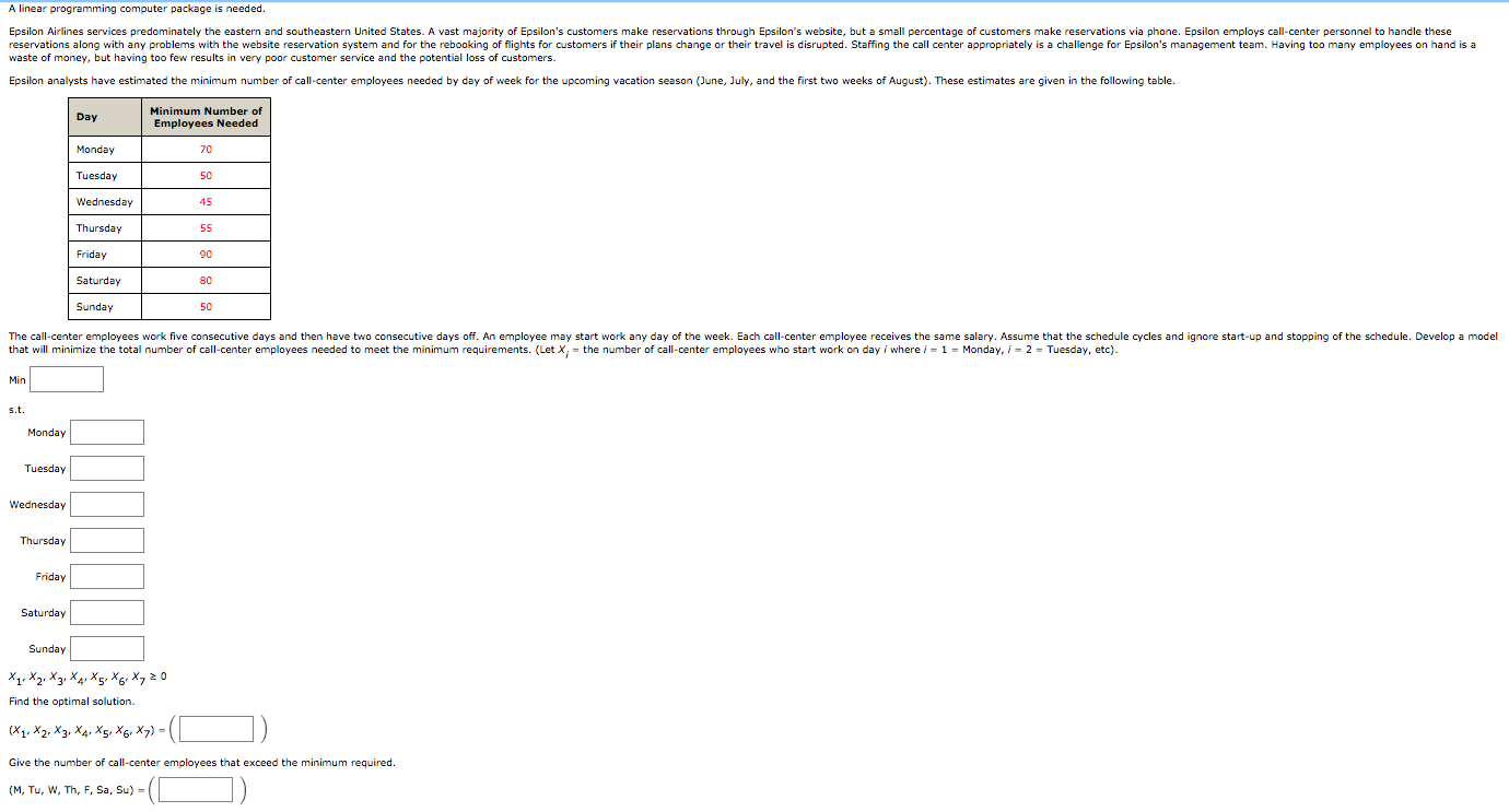 A linear programming computer package is needed.