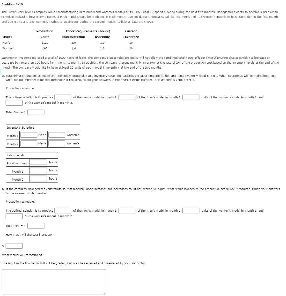 Problem 4-19 The Silver Star Bicycle Company will