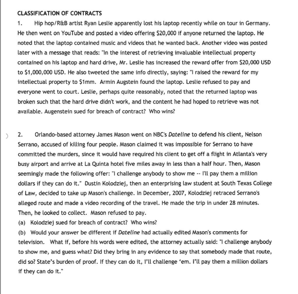 CLASSIFICATION OF CONTRACTS 1. Hip hop/R&B artist