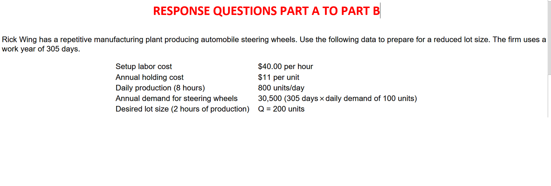 RESPONSE QUESTIONS PART A TO PART B Rick Wing has
