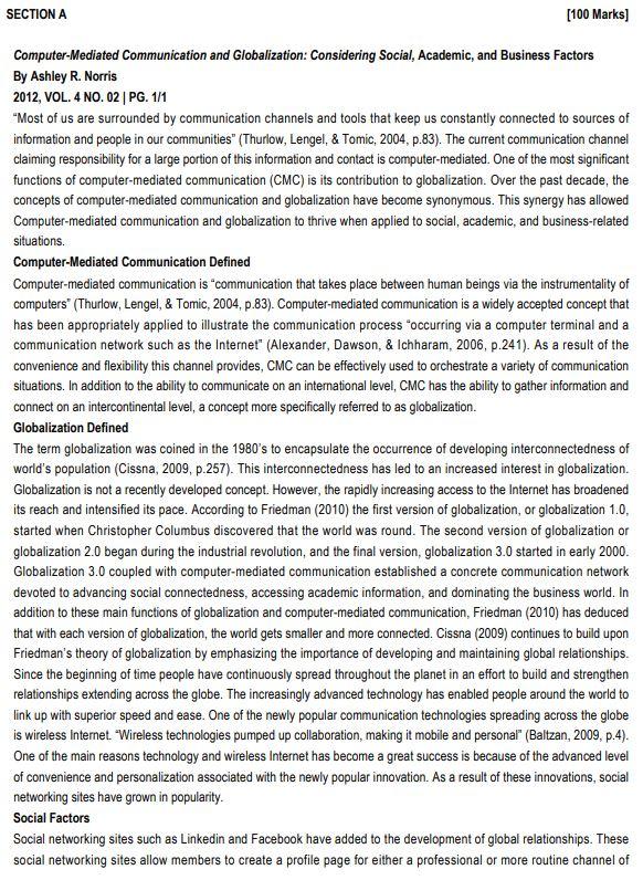 SECTION A [100 Marks] Computer-Mediated