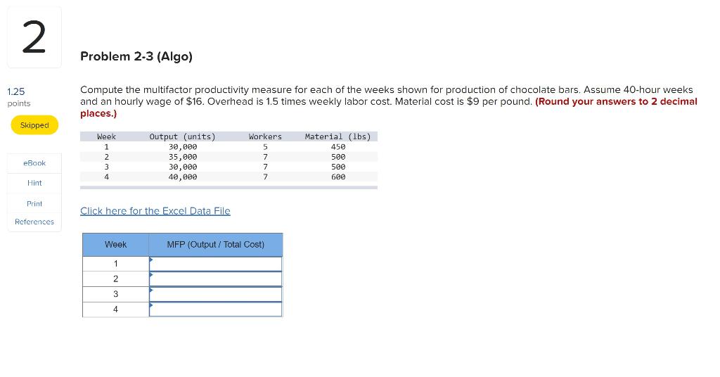 N Problem 2-3 (Algo) 1.25 points Compute the