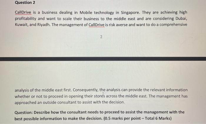 Question 2 CallDrive is a business dealing in