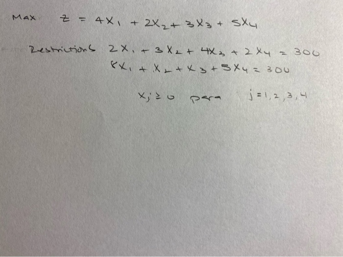 a) Use the "big m" method, construct the first