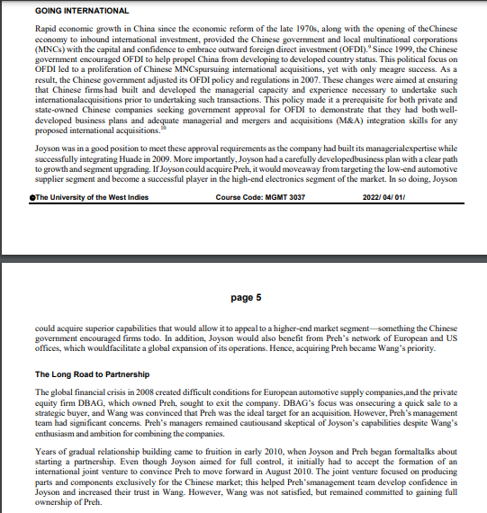 Question 5 Why was cross-border Merger &