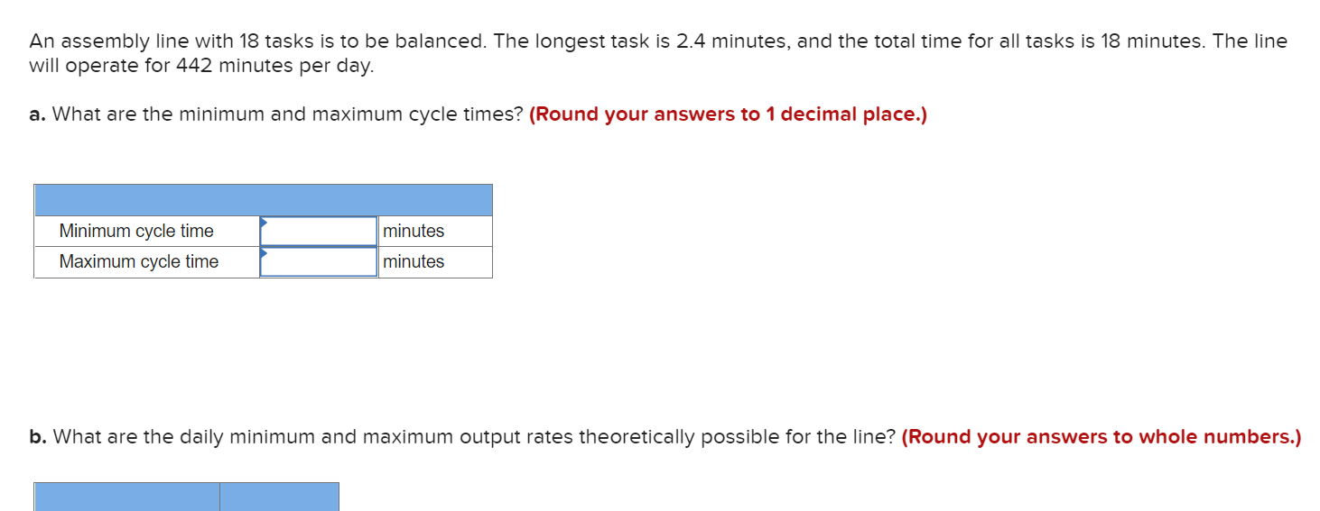 An assembly line with 18 tasks is to be balanced.