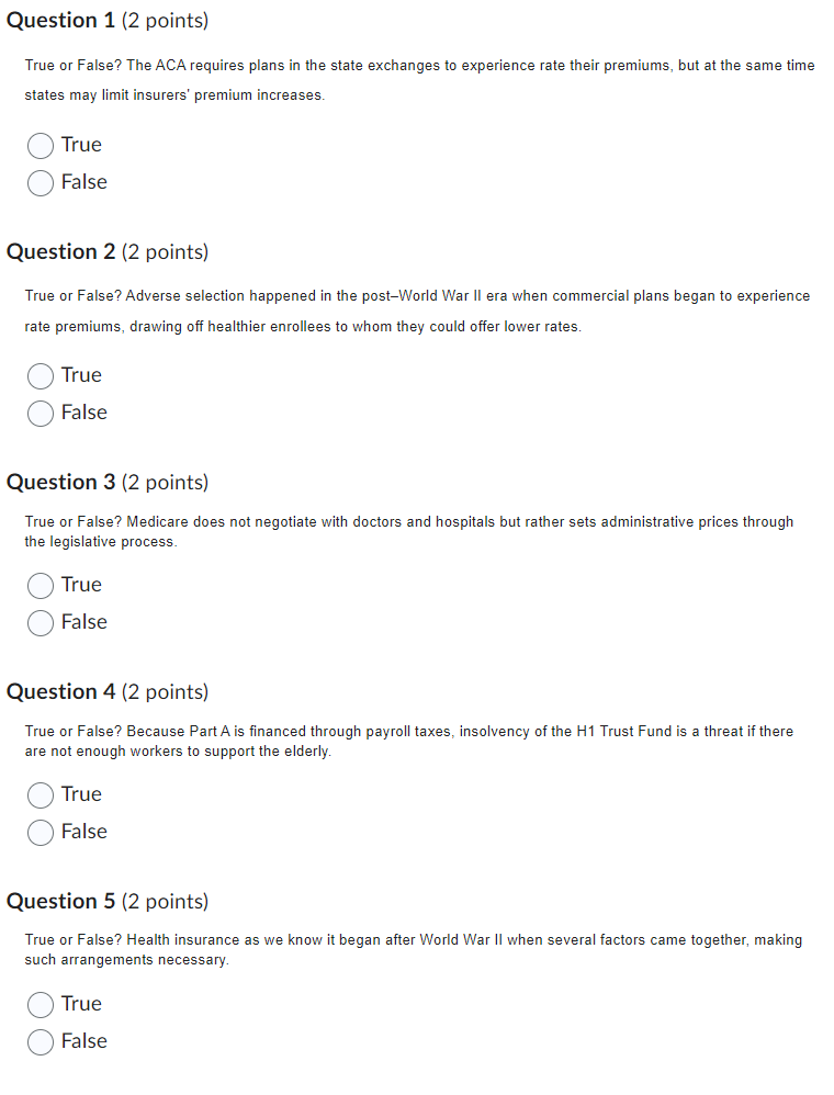True or False? The ACA requires plans in the